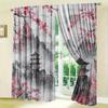 Chinese Ink Painting Sakura Curtains Top Bedroom Living Room Light Blocking Set Of 2 Made Polyester With Rod Pocket Great Decor