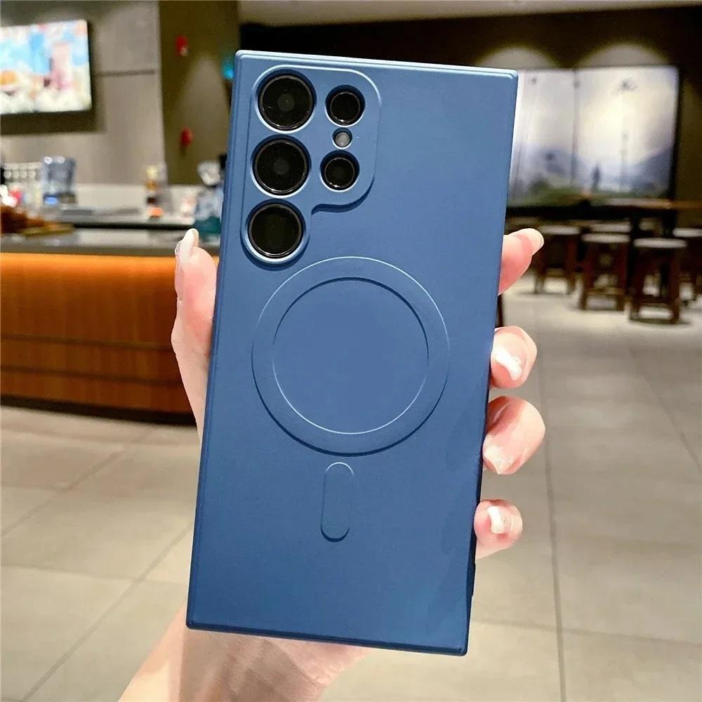 Liquid Silicone For Magsafe Wireless Charge Case For Samsung Galaxy S25 S24 Ultra S23 S22 S21 A55 A15 A35 A05 Shockproof Cover