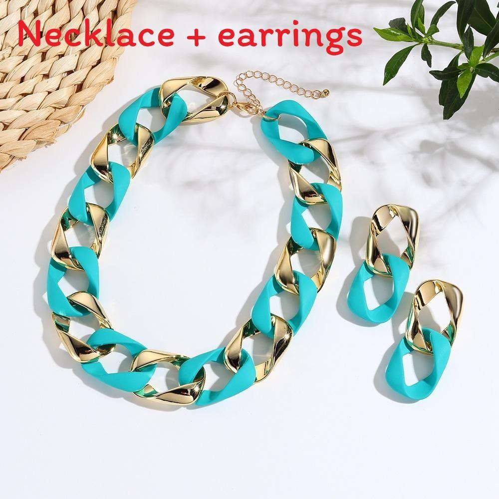 Fluorescent Resin Female Necklace And Earrings Jewelry Set With Electroplated Finish Autumn For