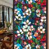 Colorful Retro Floral & Bird Static Cling Window Film - No Glue, Removable