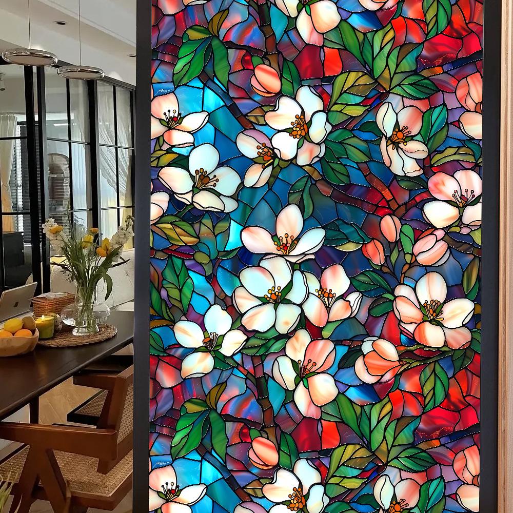 Цветная ретро цветочная и птичья статическая пленка для окон - Без клея, Съемная 45x100cm Frosted