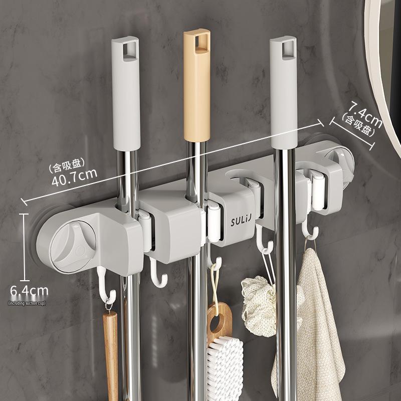 Adhesive No-Drill Broom & Mop Wall Mount Clip Hanger