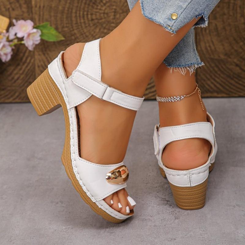 

Fashion Summer 2025 new fashion height-increasing thick-heeled large-sized high-heeled sandals for women s export casual large-sized 43 белый