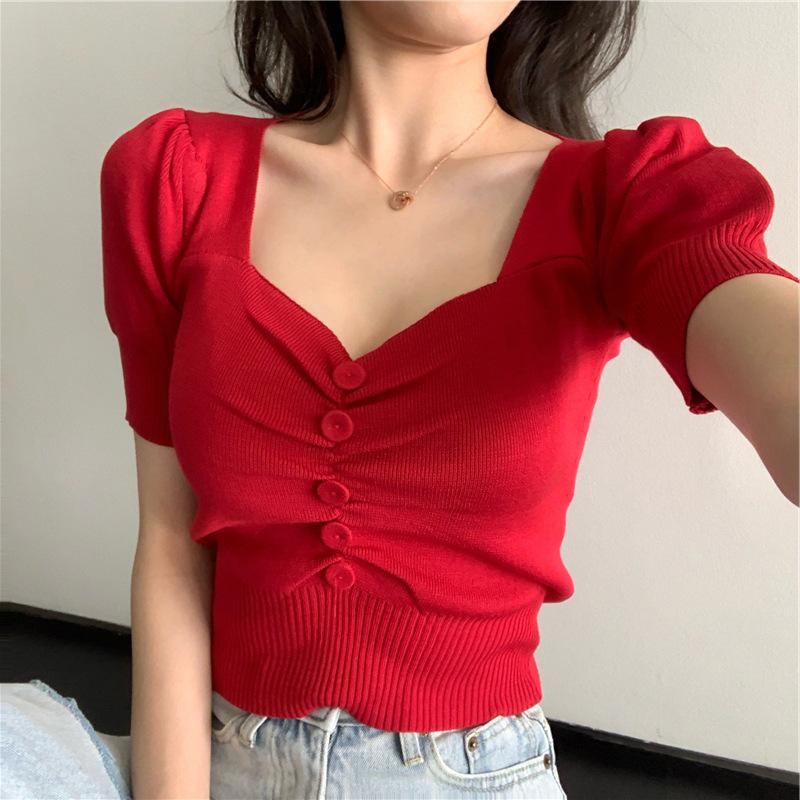 Summer New Model Leaking Clavicle Sexy Low-cut V-neck Cool Silk Inner Layering Base Sweater Top T-shirt for Women