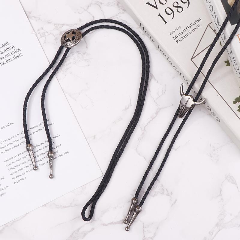 Verstellbare Halskette mit Anhänger aus Kunstleder mit Stierkopf und fünfzackigen Sternen für Western-Cowboy-Bolo-Krawatte und Rodeo-Tanz