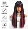 Zwarte Highlights Roze Synthetische Pruik met Pony Lange Rechte Zwarte Highlights Rode Pruik Voor Vrouwen Cosplay Feest Kerstpruik 26inch