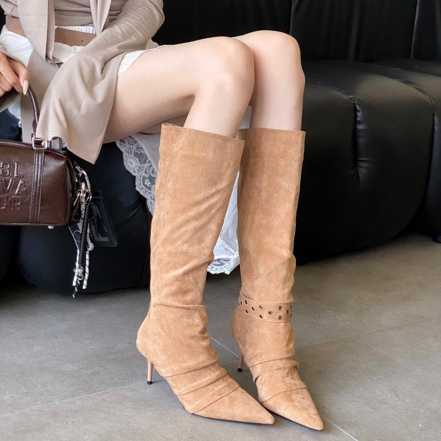 Long high-heeled fashion boots, thin boots, 2025 autumn and winter new women's small pointed thin-heeled boots