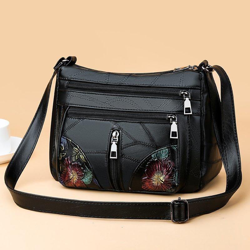 

Luxury Soft Leather Women s Crossbody Handbags Handbags Flower Multi Pockets Crossbody Bag Mommy Bag Ladies Backpack Printing Ra чёрный