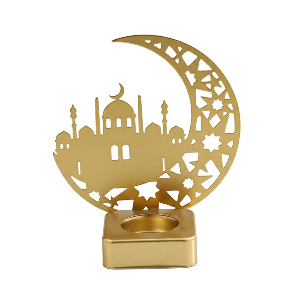 

Moon Temple Ramadan Candlestick Eid Al-Fitr Luxury Style Metal Incense Burner Gold Iron Candle Support Ramadan Decoration