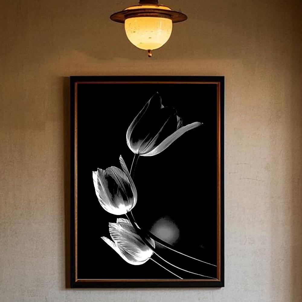 Black And White Art Plant Flower Poster HD Art Sticky Wall Waterproof Home Living Room Bedroom Bar Aesthetic Decoration