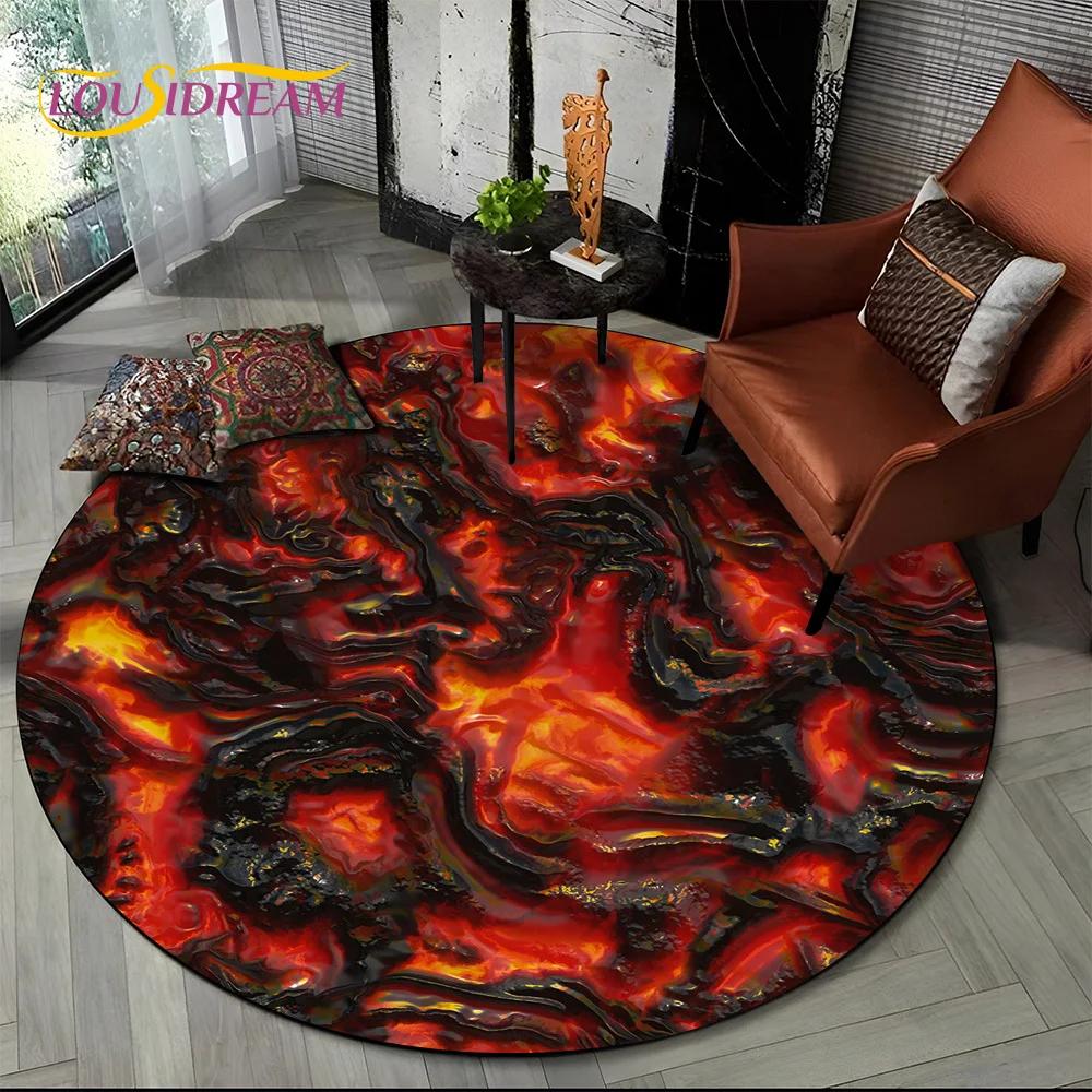 Latest 3D Illusion Volcano Lava Magma Round Carpet Rug for Living Room Bedroom Sofa Decor,Kids Area Rug Non-slip Floor Mat Gift