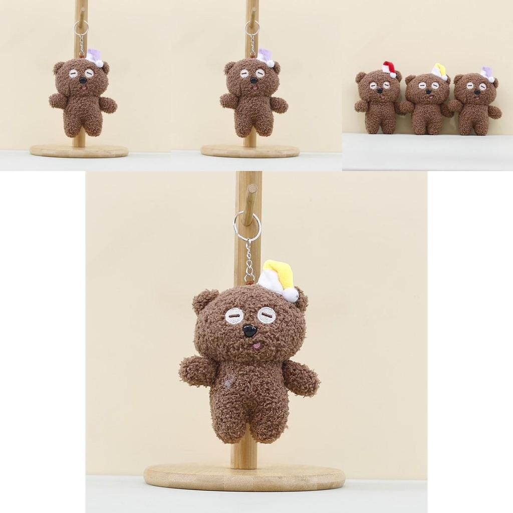 Cute Bear Plush Toy Keychain With Christmas Hat For Kids Room Decor
