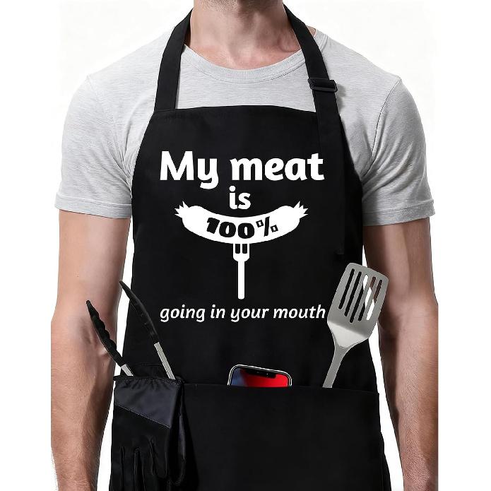 Rosoz Funny BBQ Black Chef Aprons for Men, Adjustable Kitchen Cooking Aprons for Men, Dad, Husband - Birthday, Father's Day