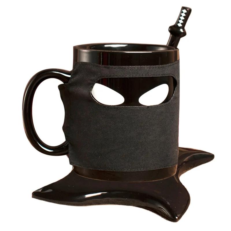 Ninja Ceramic Mug Creative Funny Coffe Cup with Lid Spoon Set Porcelain Kitchen Utensils Drinkware Mug Kawaii Water Cup