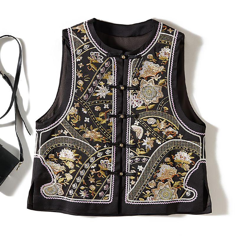 

Китайское вышивальное мастерство класса люкс! Женский жилет с воротником-стойкой из сатина, ацетата и хлопка, однобортный, осенне-зимний, с акцентом на бандажное платье-футляр, верхняя одежда Black L