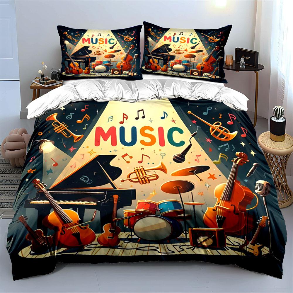 Musical Instrument Decor Set Soft Comfortable Duvet Cover Bedding Set Included 1*Duvet Cover & 2*Pillowcases, Gift