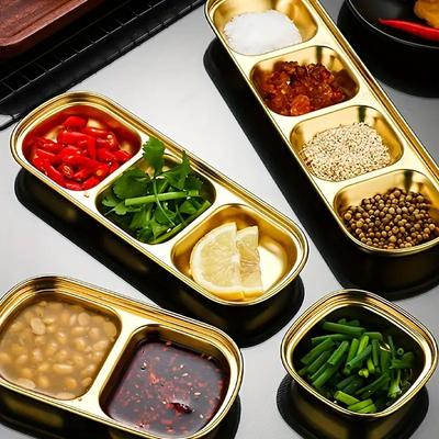 304 Stainless Steel 3 Grid Dip Tray Seasoning Sauce Seasoning Tray BBQ Restaurant Cutlery Hot Pot Seasoning Dish Dipping Dish