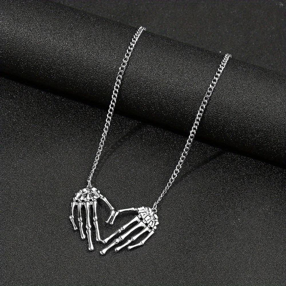Vintage Gothic Punk Skull Ghost Hand Necklace, Halloween Statement Jewelry for Women, Trendy Party Accessories