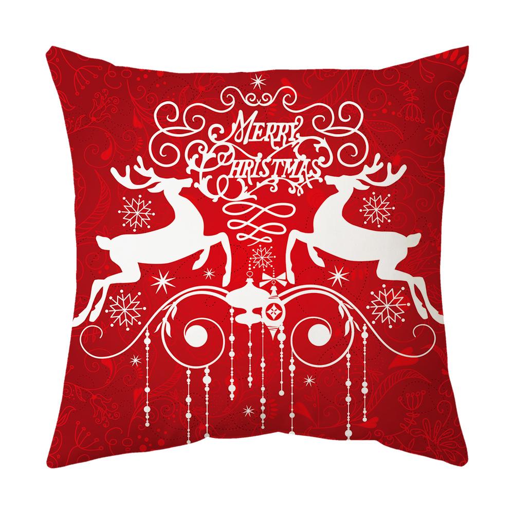 Federa Cuscino a Tema Natalizio Fondo Rosso Lino Corto Peluche Stampato Federa Cuscino Regalo Festivo