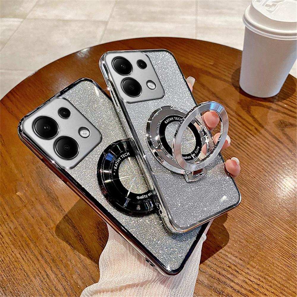 Luxury Plating Magnetic Stand Glitter Case For Xiaomi Mi POCO X6 X5 M6 Pro X3 NFC C65 C55 Couqe 13T 12T 11T 13 12 11 Lite Cover