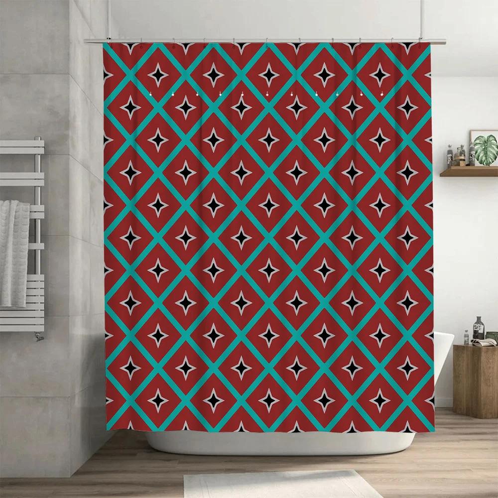 Plaid Shower Curtain Red Blue Stripes Patterned Fabric Waterproof Bath Mat Decorative Shower Curtains for Home Bathroom Accessor