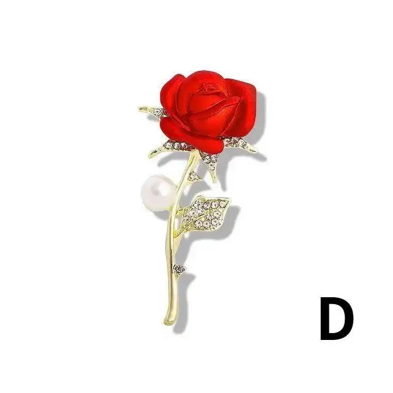 

New Vintage Rose Brooch Women High-end Diamond Inlaid Flower Brooch Versatile Suit Accessories Wholesale Of Pearl Flower Brooch