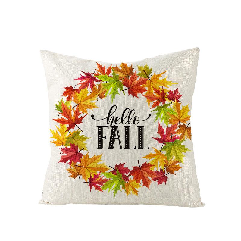 Autumn Maple Leaf Pumpkin Print Polyester Pillow Cover Home Furnishings Letter Plaid Sofa Cushion