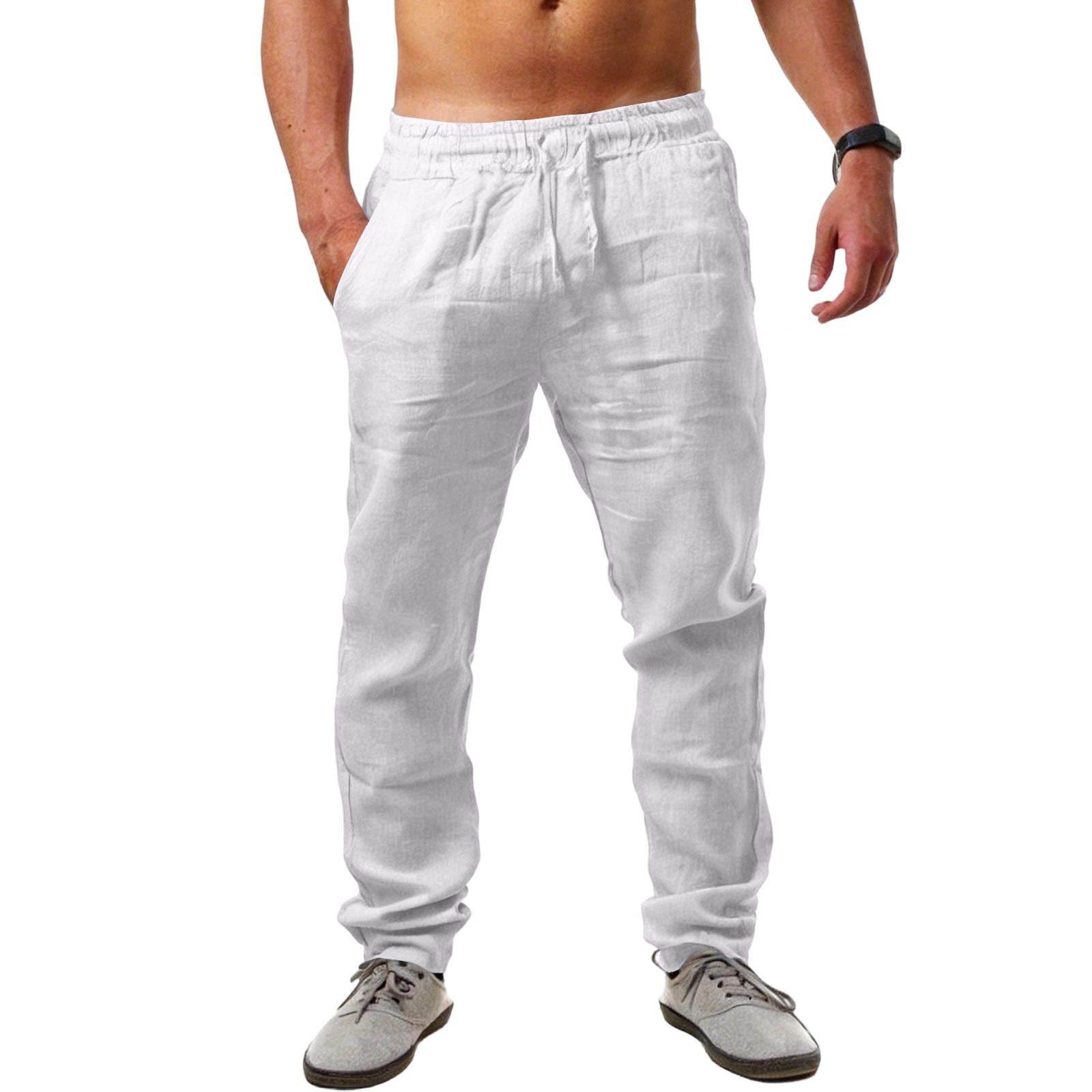 

Men s Cotton And Linen Multi-color Casual Pants XL білий