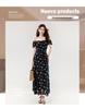 Women’s 2026 Summer Floral Midi Dress - French Waist-Cinched, Lace Trim, Square Neck