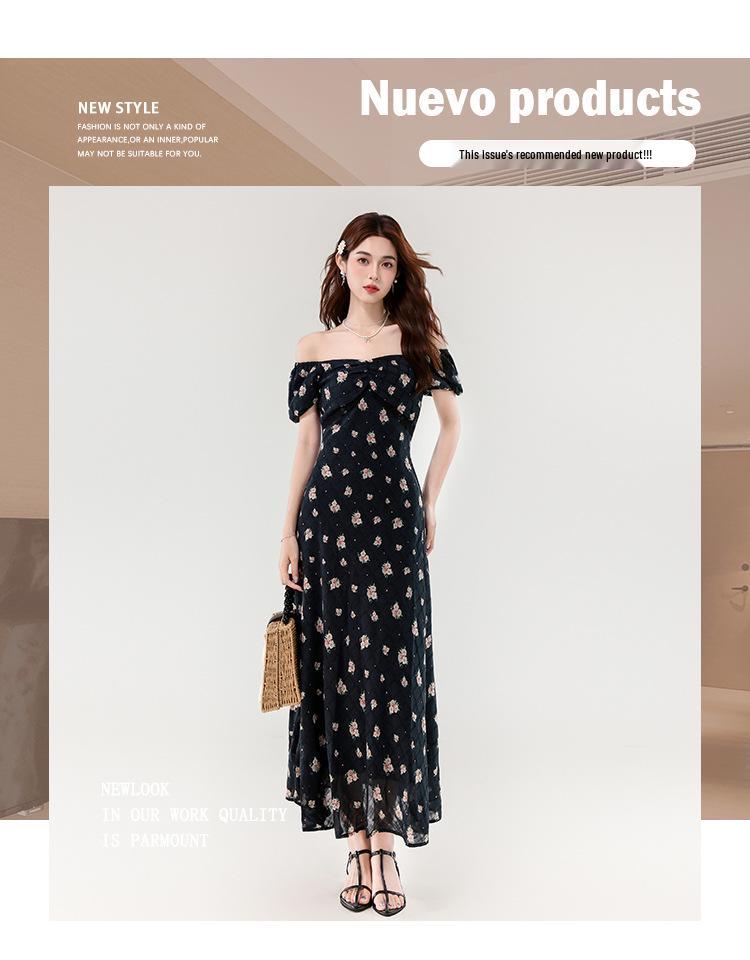 Women’s 2026 Summer Floral Midi Dress - French Waist-Cinched, Lace Trim, Square Neck