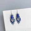 National Style   Tassel Fish Blue-green Earrings for Women Long Style Vintage Exaggerated Enamel Koi Earings Jewelry