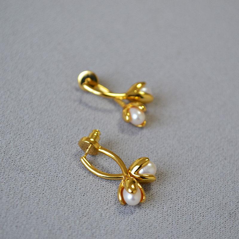 Stylish and Simple Freshwater Pearl Bud Flowers Exquisite Elegance High Sense Removable Stud Earrings