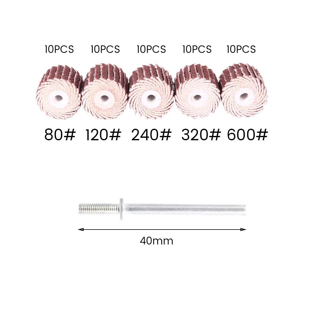 50Pcs Sanding Drum Kit 80/120/240/320/600 Grit Sanding Flap Wheel Polishing Grinding Sandpaper for Dremel Rotary Abrasive Tools