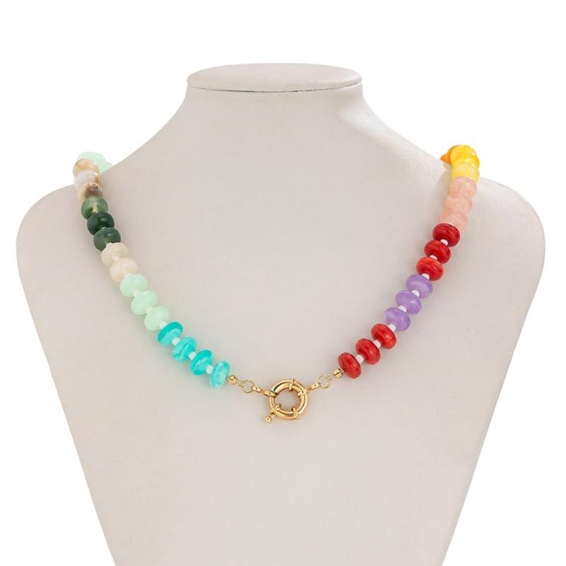 Colorful Acrylic Bead Necklace Trendy Accessory for Casual Party Stylish Outfits