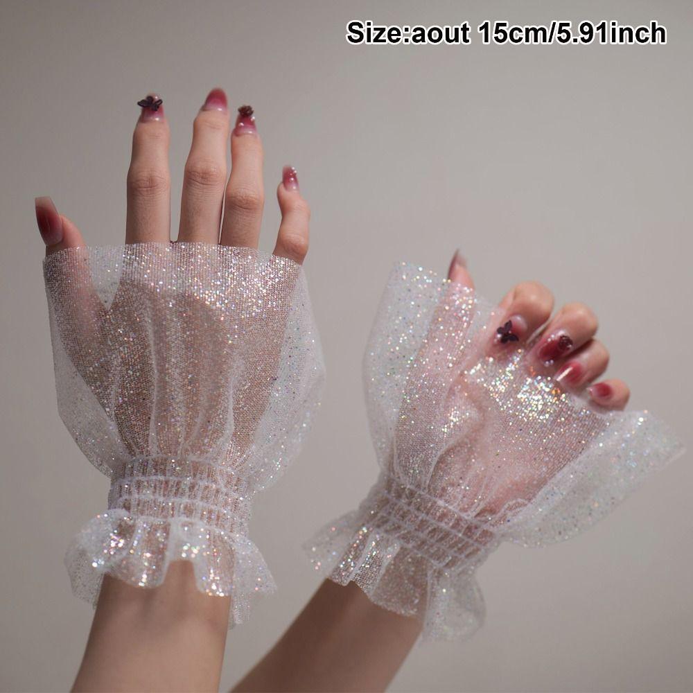 Fashion Accessories Glitters Arm Sleeves Shining White Cuffs Sleeves False Sleeve Cuffs Nails Photography Studio