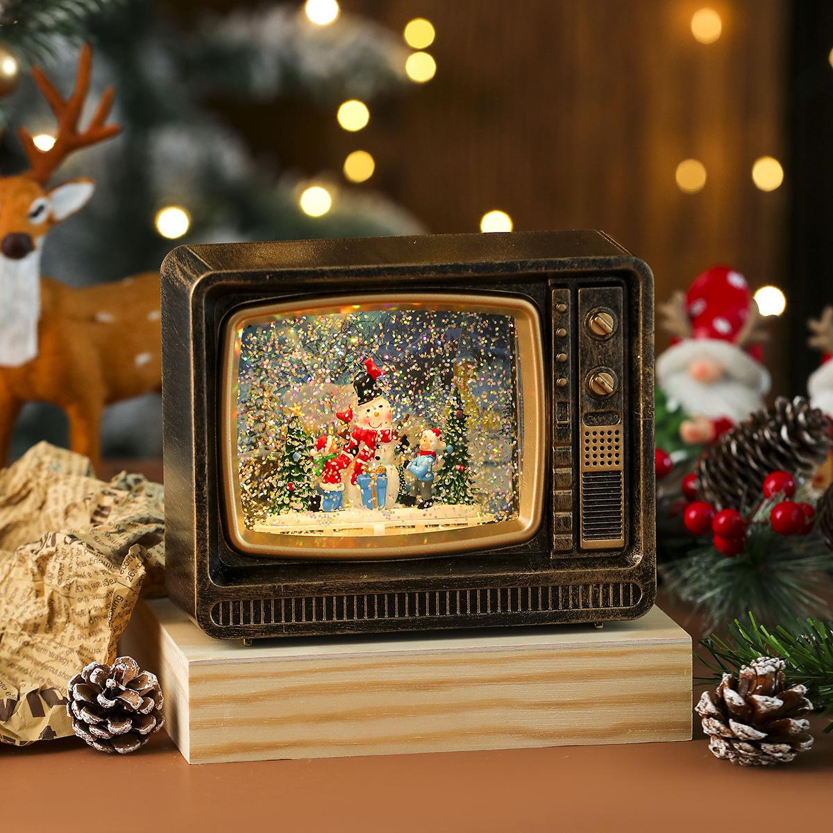 Christmas Musical Snowing TV Ornament Night Light Gift