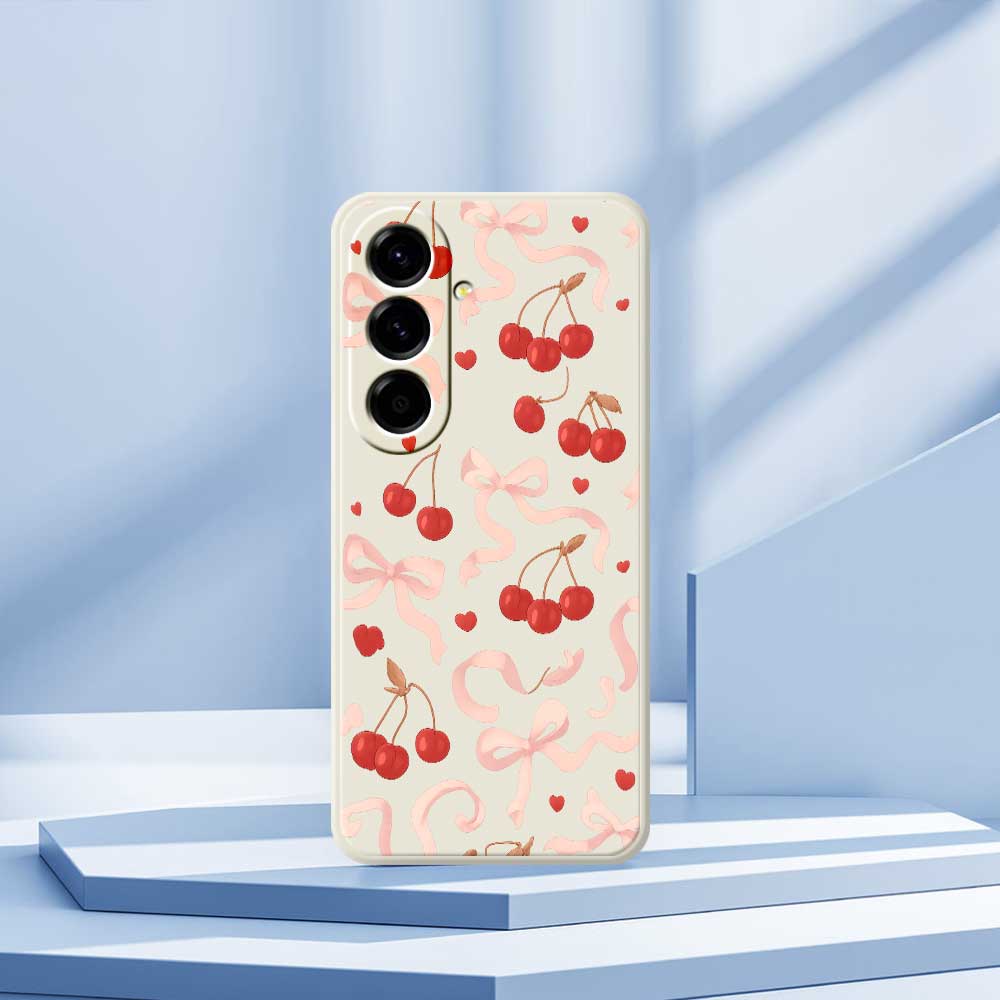 For Samsung Galaxy A56 5G Case Big Bow Cherry Pattern Printing Straight Edge TPU Phone Back Cover
