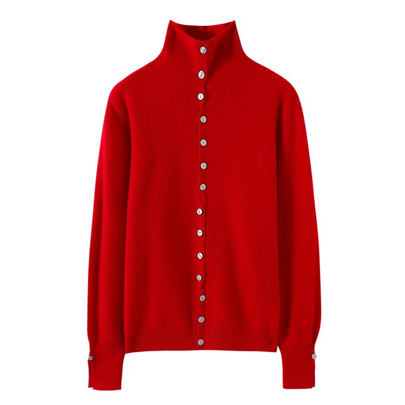 Autumn And Winter New Wool Turtleneck Two Wear Knitted Cardigan Long-Sleeved Solid Color Warm Loose Versatile Top Coat