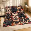 French Bulldog Puppies Coral Fleece Blanket Floral Collage Decor