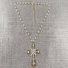 Victorian Gothic Punk Cross Necklace - Large White Pearl Vampire Pendant Diamond Jewelry