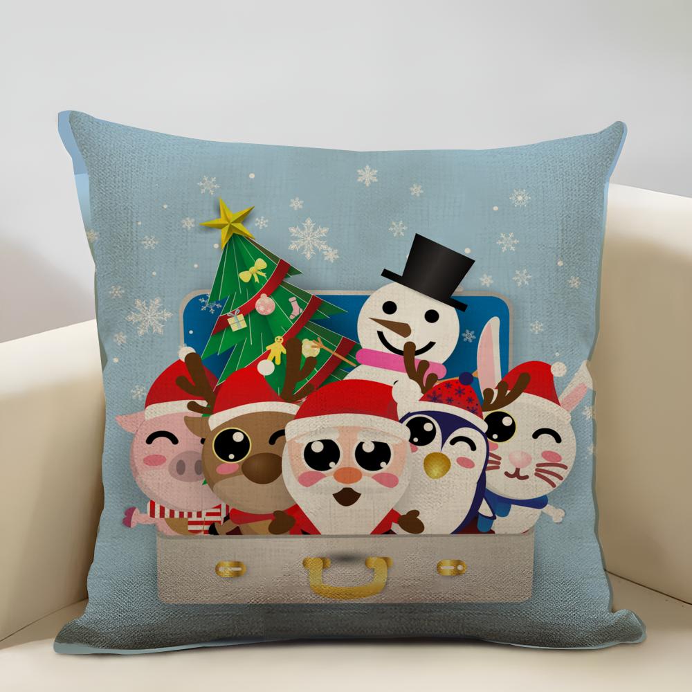 Niedlicher Weihnachts-Kissenbezug Haushaltsdekoration Leinen Sofa-Kissenbezug: Hautfreundlich & Atmungsaktiv Mit Unsichtbarem Reißverschluss