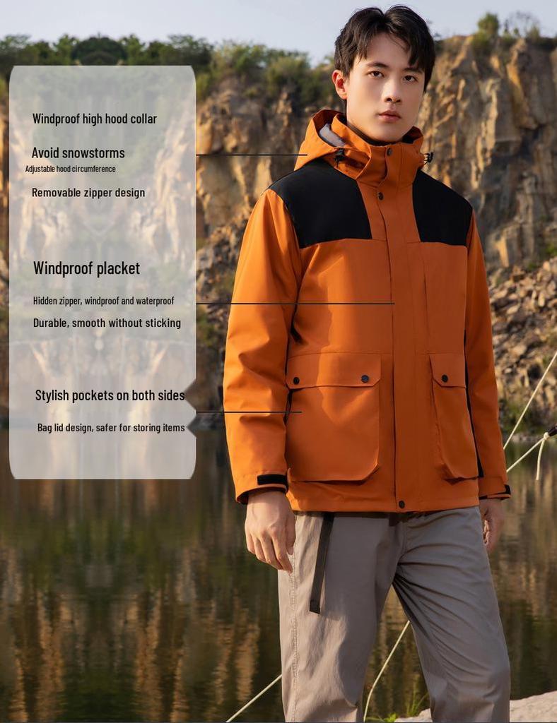 Men's and Women's Fleece-Lined 3-in-1 Detachable Jacket for Autumn and Winter Mountaineering