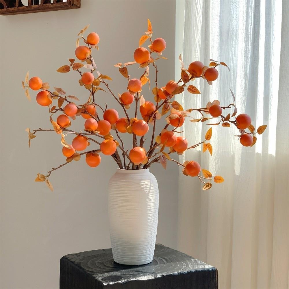 3/5/7 Heads Artificial Persimmon Branch Realistic Handmade Artificial Fruits Branches Elegant Plastic Simulation Persimmon Fruit