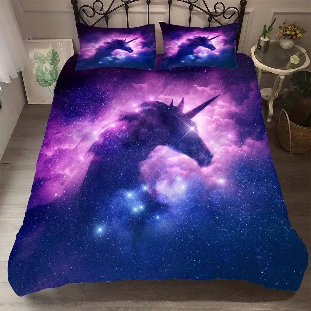 Digital Print Pink Unicorns Beding Set Princes Soft Duvet Cover Set Pilow Cover Flower Unicorn Carton Bed Linen Sets Ropa De Cama Tf85