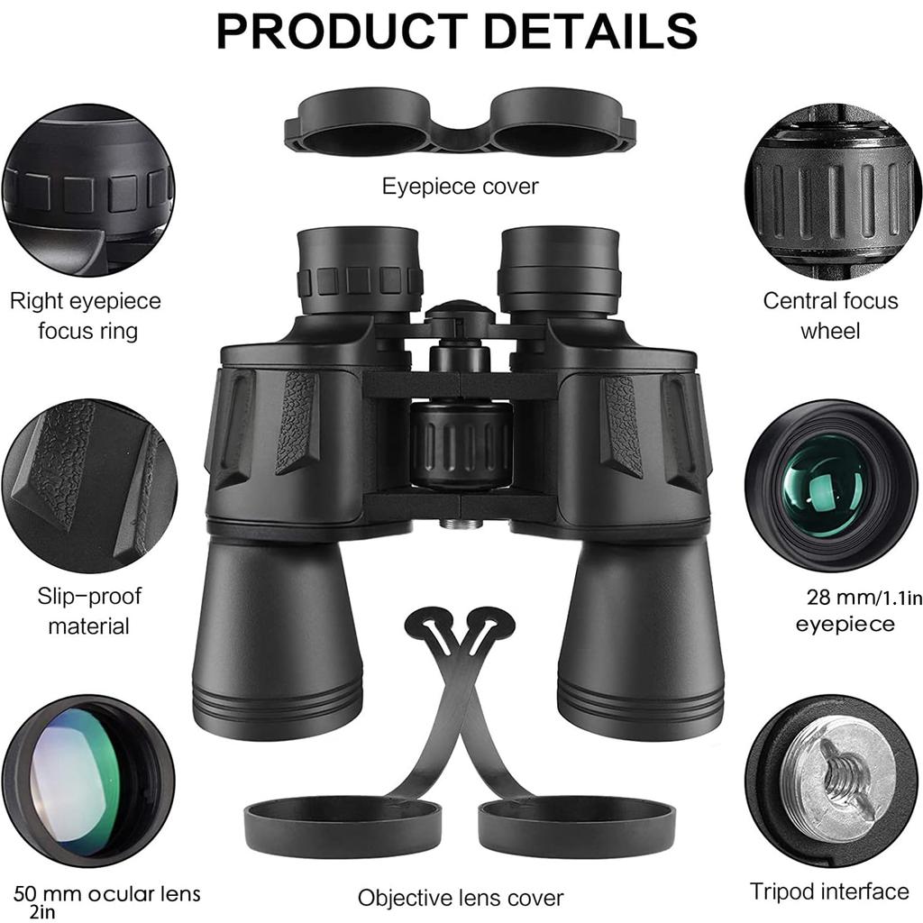 10x50 Binoculars Fmc Coating Telescope Bak4 Prism Ipx4 Waterproof Portable For Camping Hiking Concert Bird Watching