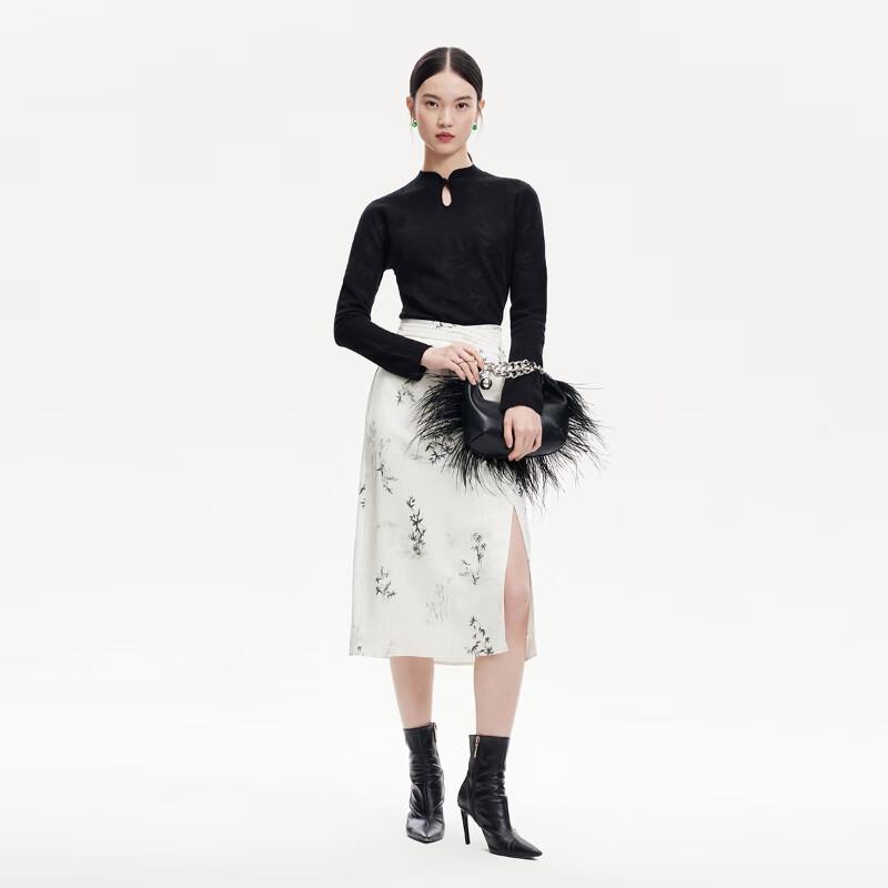 Veromoda Women's Waterdrop Stand Collar Bamboo Jacquard Long Sleeve Knit Sweater