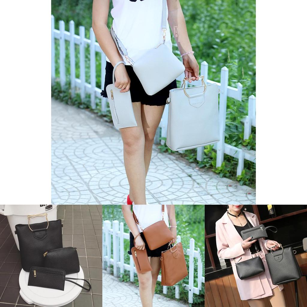 Korean Creative European And American Simple Cat Iron Handbag Three-piece Set Soft Pu Material