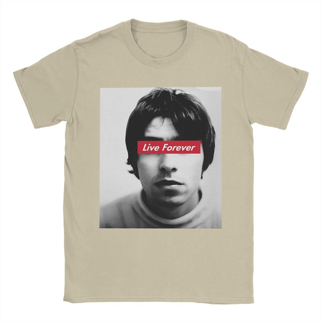 Printed O-Oasis Live Forever T-Shirt Men's Cotton Short Sleeve Crewneck Summer Top Tee