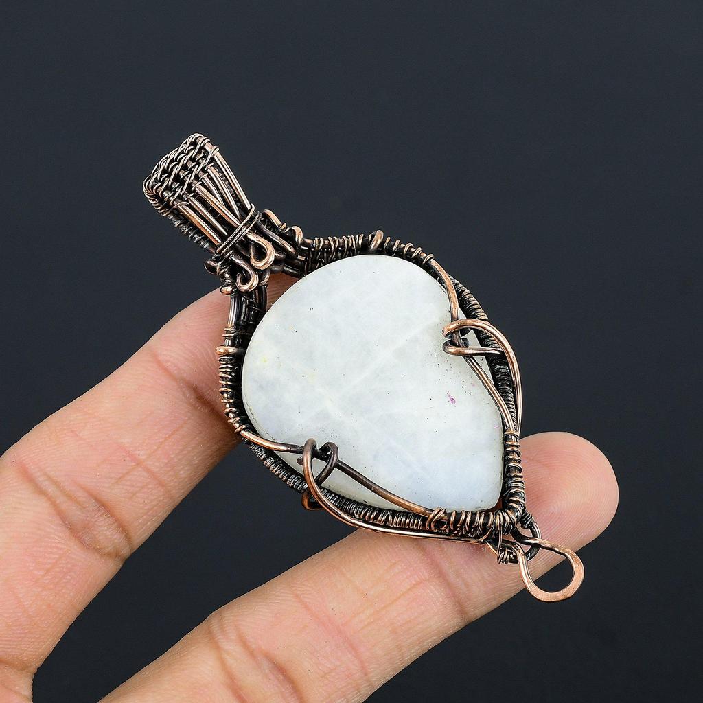 Rainbow Moonstone Pendant Gemstone Jewelry, 999 Copper Wire Wrapped Pendant, Handmade Beautiful Jewelry Pendant