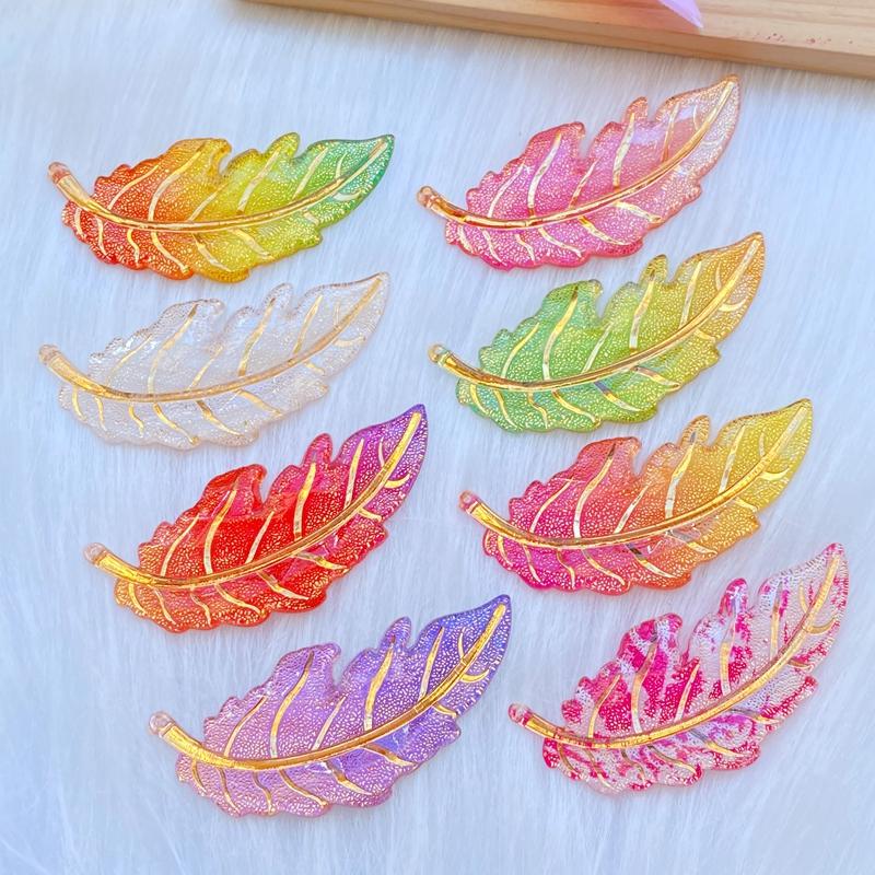 

8pPcs Resin Colorful Leaf Flat Back Rhinestone Colored Feathers Applique DIY Wedding 1 Hole Ornament Craft